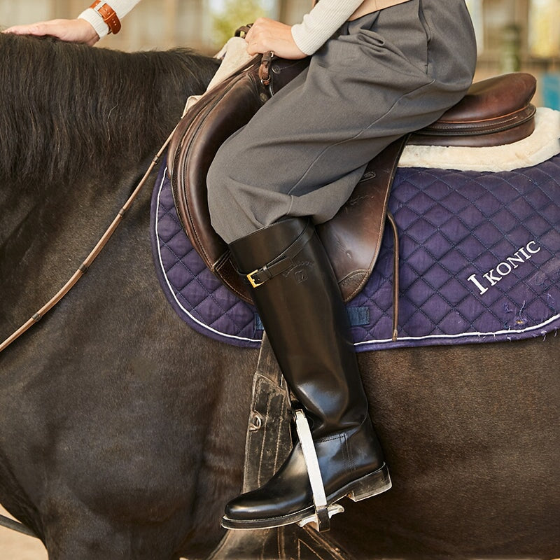 Goodyear Hand Stitching Cow Leather Riding Boots Round Toe Knee High ...