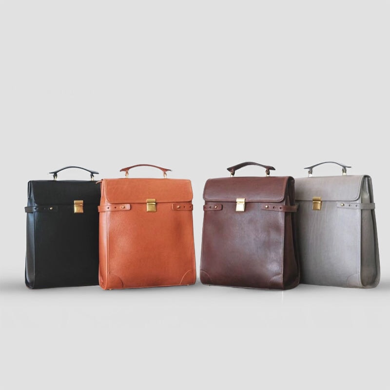 Morandi Backpack Vintage British-Style Vegetable-Tanned Cow Leather Backpack in Black ...